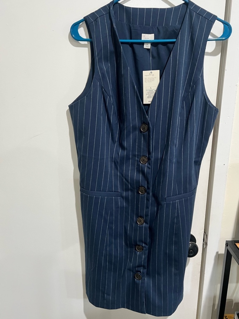 Target Navy Pinstripe Sleeveless Button-Front Mini Dress - Picture 1 of 7